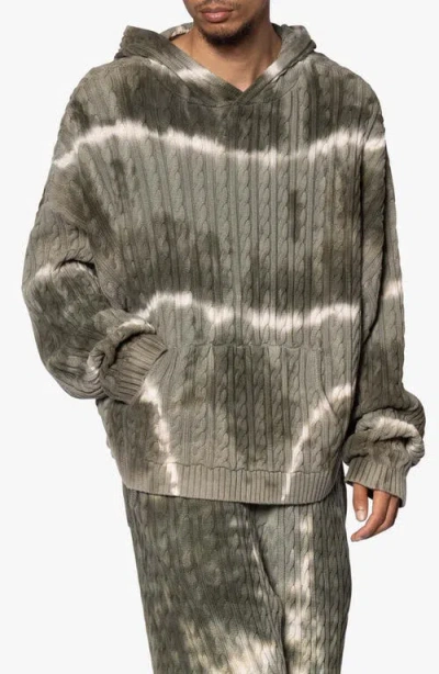 Mnml Tie Dye Cable Knit Hoodie In Olive