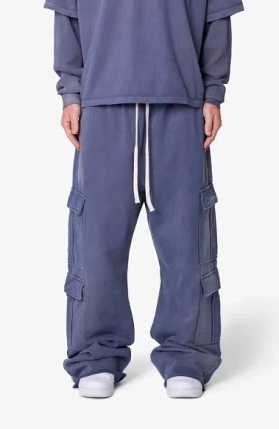 Mnml Ultra Baggy Cotton Flece Cargo Sweatpants In Blue