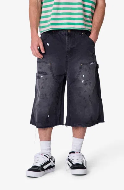 Mnml Ultra Baggy Distressed Work Shorts In Black