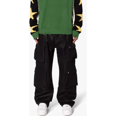 Mnml Ultra Baggy Faux Leather Cargo Pants In Black