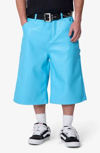 Mnml Ultra Baggy Faux Leather Work Shorts In Blue