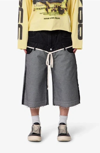 Mnml Ultra Baggy Inside Out Denim Shorts In Blue