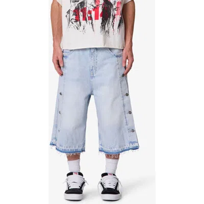 Mnml Ultra Baggy Offset Button Crop Jeans In Blue