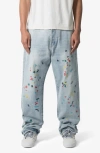 Mnml Ultra Baggy Paint Stitched Jeans In Light Blue