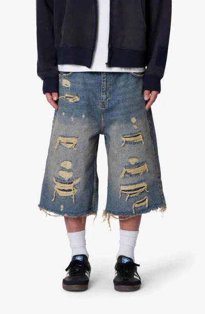 Mnml Ultra Baggy Repaired Jeans Shorts In Multi