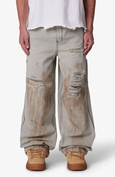 Mnml Ultra Baggy Ripped Railroad Stripe Carpenter Jeans In Multi