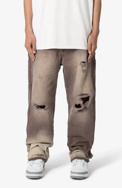 Mnml Ultra Baggy Ripped Work Pants In Brown