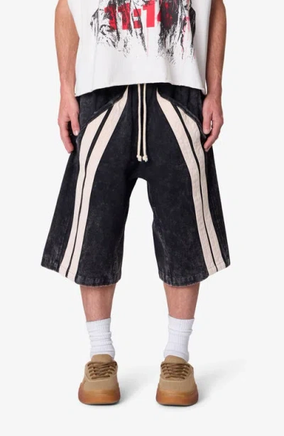 Mnml Ultra Baggy Stripe Twill Shorts In Washed Black