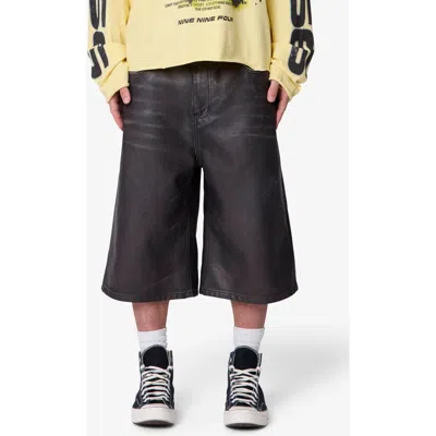 Mnml Ultra Baggy Washed Faux Leather Shorts In Black