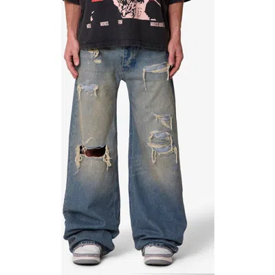 Mnml Ultra Wide Distressed Jeans In Blue
