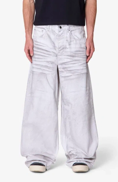 Mnml Ultra Wide Stained Wide Leg Jeans In White