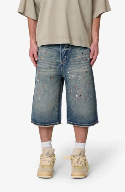 Mnml Ultrabaggy Embellished Denim Shorts In Blue