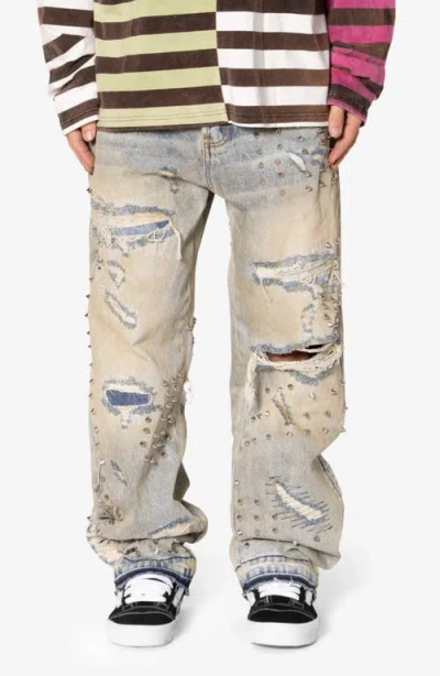 Mnml Ultrabaggy Emo Studded Distressed Jeans In Blue