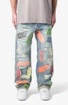Mnml Ultrabaggy Ripped Bandana Patch Jeans In Blue/ Multi
