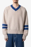 Mnml Varsity V-neck Sweater In Off White/blue