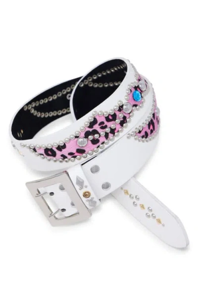 Mnml Vintage Leopard Leather Belt In White