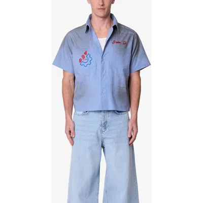 Mnml Vintage Short Sleeve Button-up Work Shirt In Blue