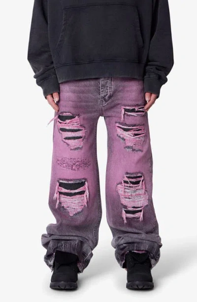 Mnml Void Distressed Spray Baggy Jeans In Black