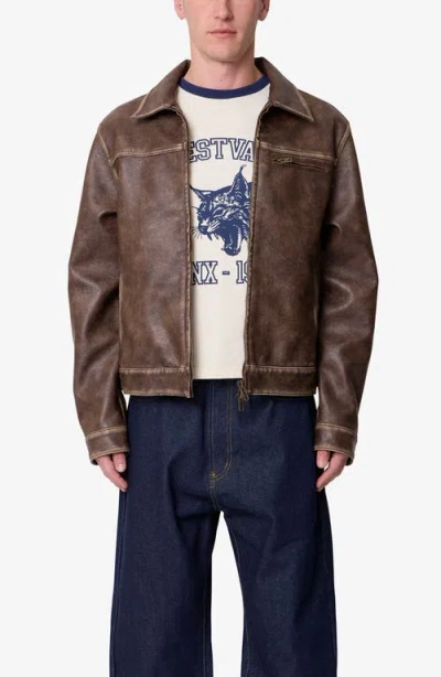 Mnml Washed Faux Leather Jacket In Brown