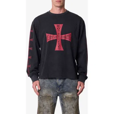 Mnml Washed La Long Sleeve Cotton Graphic T-shirt In Black