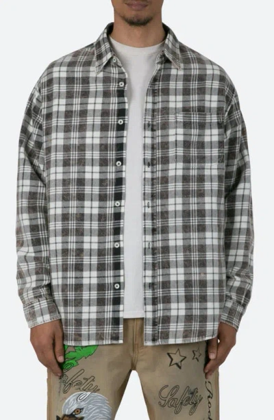 Mnml Washed Plaid Button-up Shirt In Black/ Natural