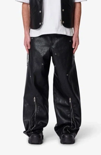 Mnml Zip Hem Faux Leather Rave Pants In Black