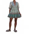 Mo Maya Honeydew Mini Dress In Green Multi In Blue