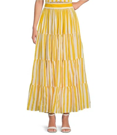 Mo Maya Le Soleil Stripe Print Maxi Skirt In Yellow
