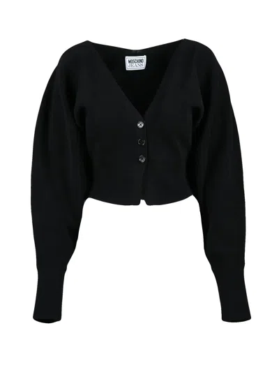 Mo5ch1no Jeans Black Viscose Polyester Short Cardigan