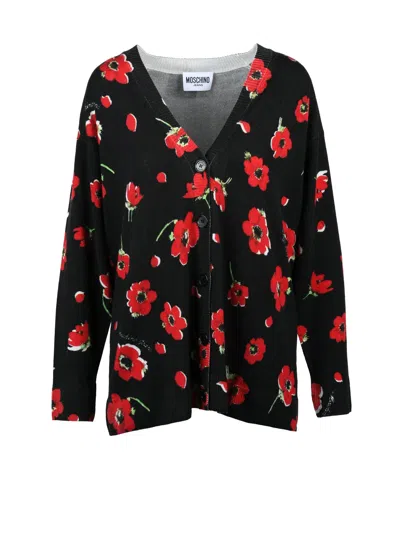 Mo5ch1no Jeans Black-red Virgin Wool Zip Cardigan