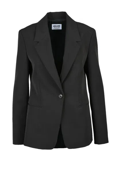 Mo5ch1no Jeans Structured Black Blazer With Single-button Closure