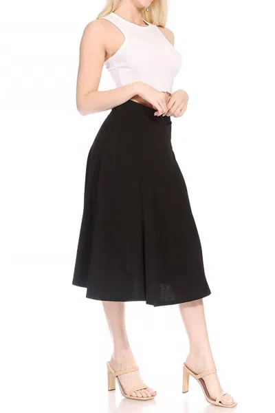 Moa Collection Women's Classic Solid Flared Midi A-line Skirt In Black