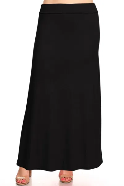 Moa Collection Women's Foldable Waist Solid Long Maxi Skirt - Plus In Black