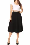 Moa Collection Women's Solid Basic Casual A-line Flared Midi Skirt In Black In Black