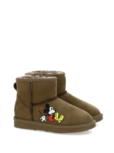 Moa Master Of Arts Kids' Disney-print Shearling-lined Boots In Brown