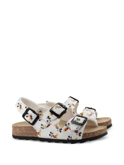 Moa Master Of Arts Kids' Mickey Mouse-print Buckle-fastening Sandals In White