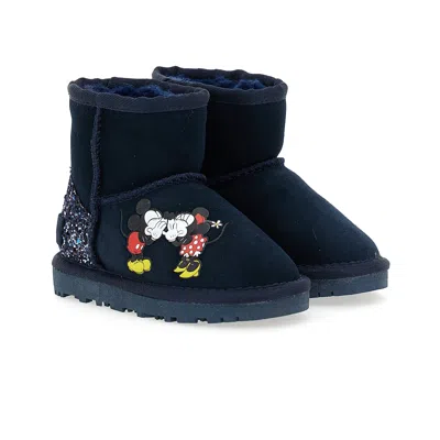 Moa Master Of Arts Kids' Navy Mickey + Minnie Glitter Tab Winter Boots In Blue