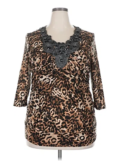 Pre-owned Moa Moa 3/4 Sleeve Blouse In Brown