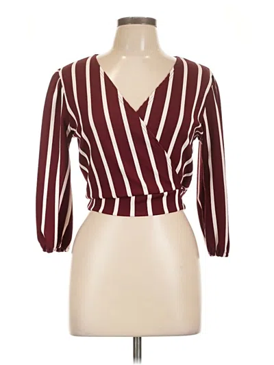 Pre-owned Moa Moa 3/4 Sleeve Blouse In Burgundy