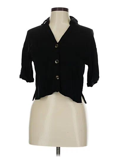 Pre-owned Moa Moa 3/4 Sleeve Button Down Shirt In Black