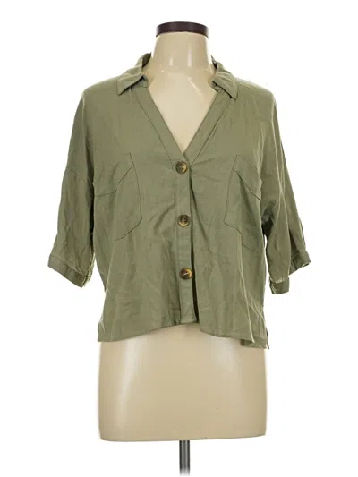 Pre-owned Moa Moa 3/4 Sleeve Button Down Shirt In Green