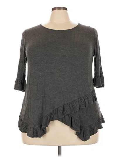 Pre-owned Moa Moa 3/4 Sleeve Top Gray Ruffles Neckline Tops