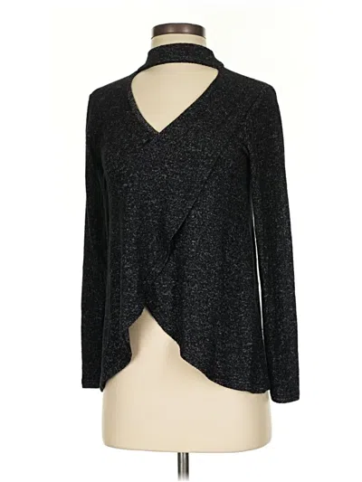 Pre-owned Moa Moa Long Sleeve Top Black Plunge Neckline Tops
