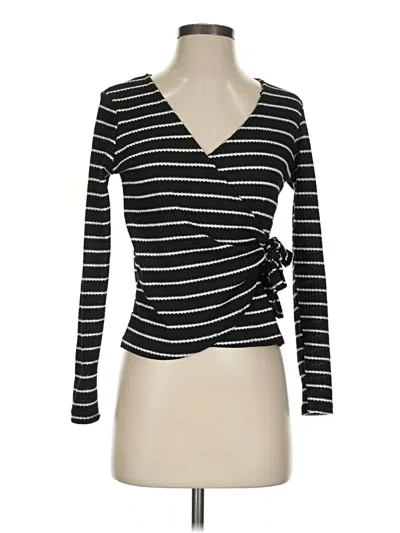 Pre-owned Moa Moa Long Sleeve Top Black Plunge Neckline Tops