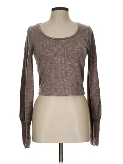 Pre-owned Moa Moa Long Sleeve Top Brown Scoop Neck Tops