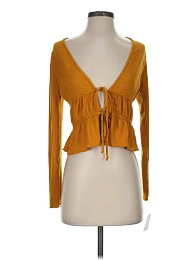 Pre-owned Moa Moa Long Sleeve Top Gold Plunge Neckline Tops