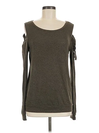 Pre-owned Moa Moa Long Sleeve Top Gray Cold Shoulder Neckline Tops