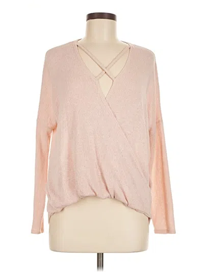 Pre-owned Moa Moa Long Sleeve Top Pink Plunge Neckline Tops