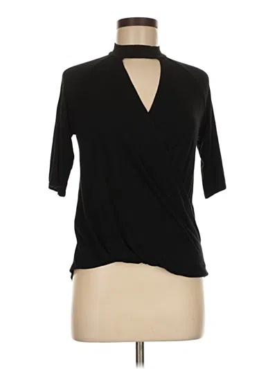 Pre-owned Moa Moa Short Sleeve Top Black Plunge Neckline Tops