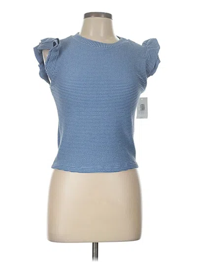 Moa Moa Short Sleeve Top Blue Ruffles Neckline Tops